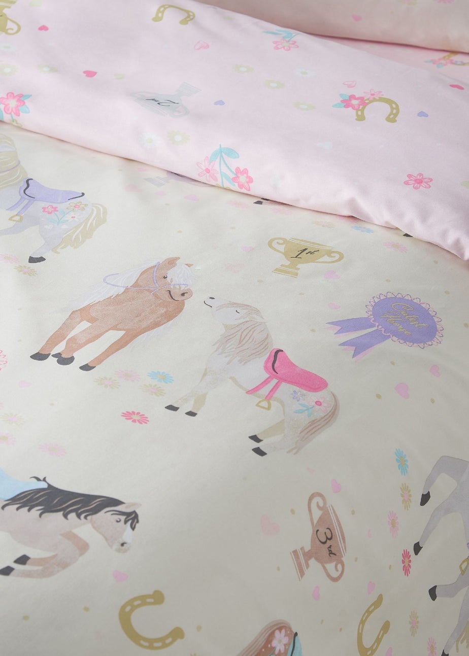 Catherine Lansfield Happy Horses Reversible Duvet Cover Set Cream