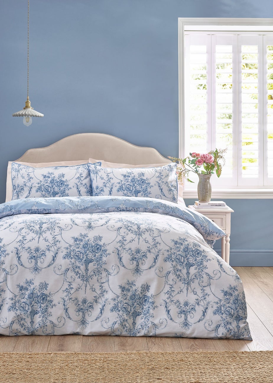 Catherine Lansfield Antoinette Damask Reversible Duvet Cover Set Blue