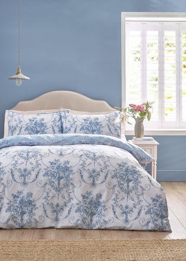 Catherine Lansfield Antoinette Damask Reversible Duvet Cover Set Blue