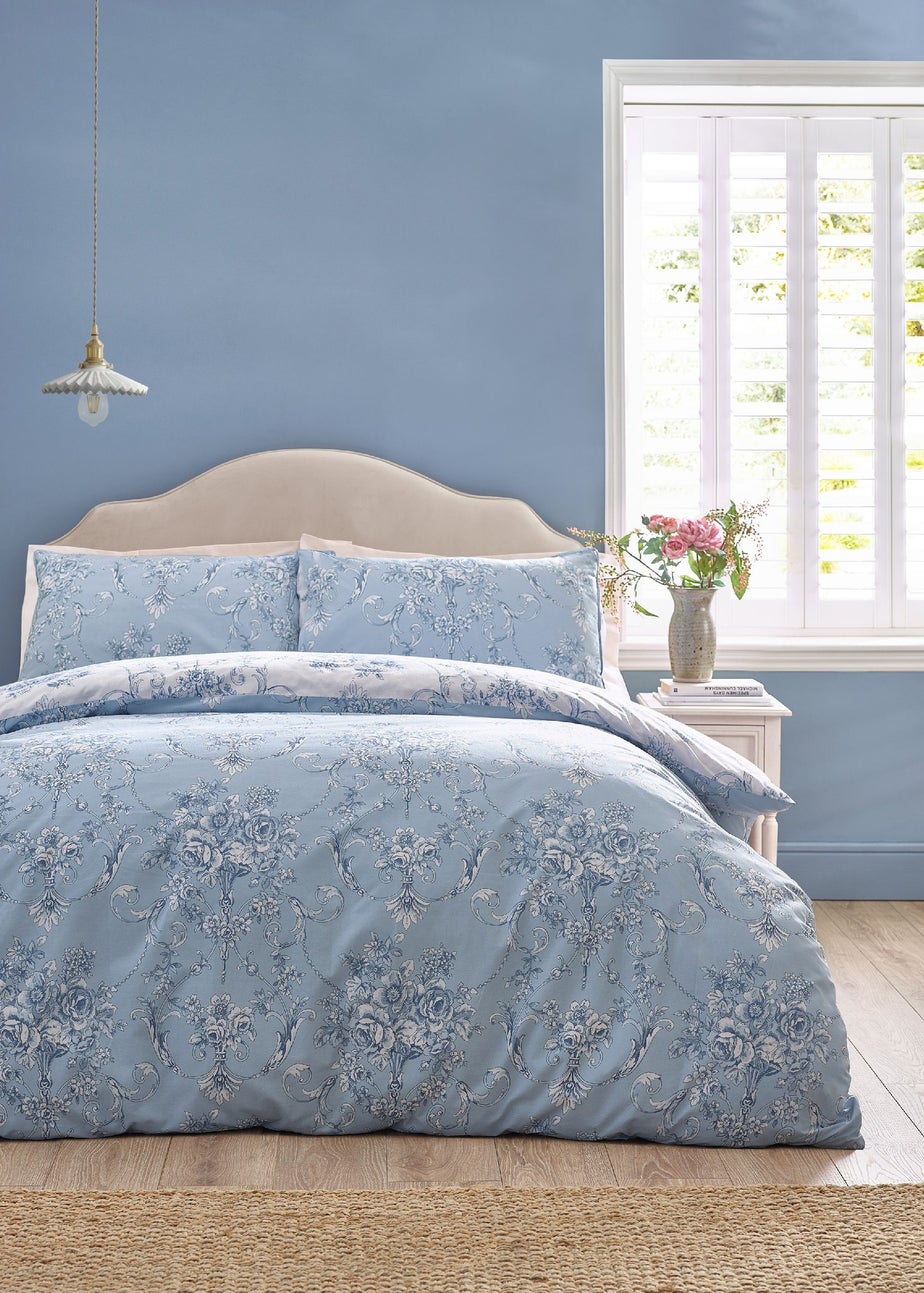 Catherine Lansfield Antoinette Damask Reversible Duvet Cover Set Blue