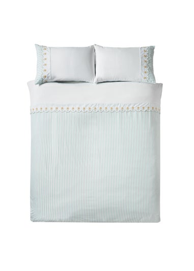 Catherine Lansfield Embroidered Daisy Soft Touch Duvet Cover Set Sage Green