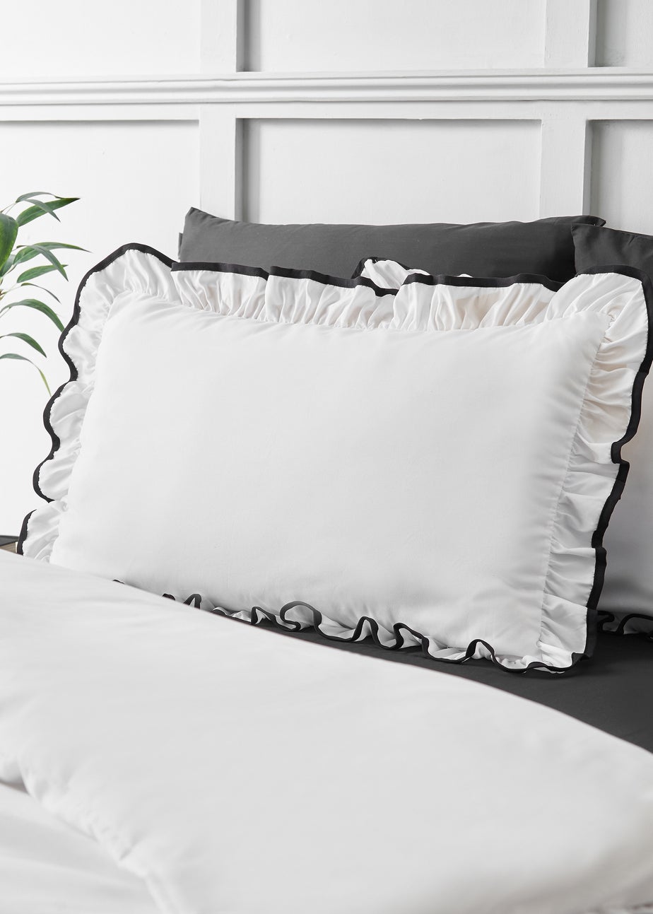 Catherine Lansfield So Soft Mono Frill Duvet Cover Set White / Black