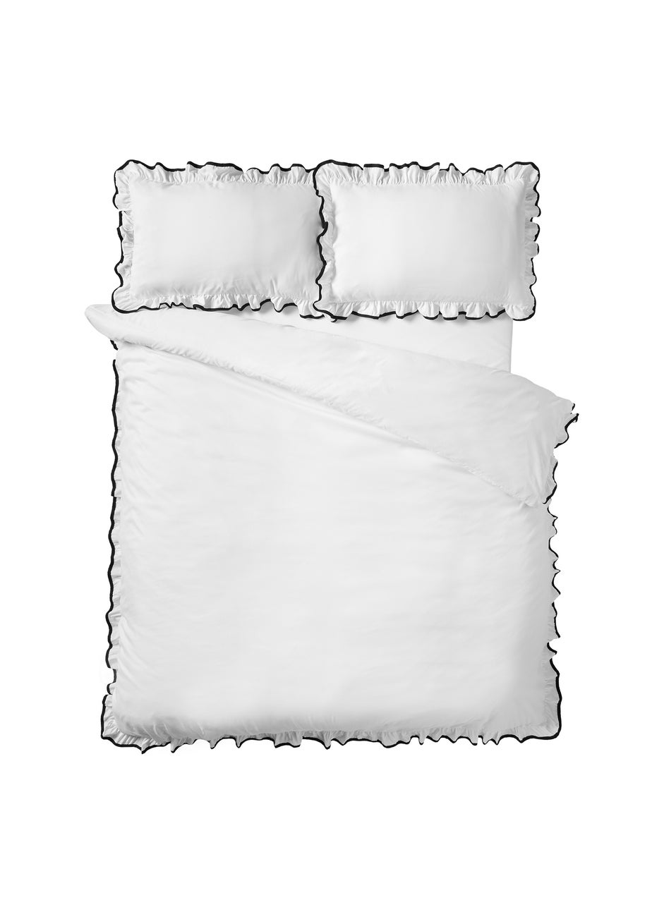 Catherine Lansfield So Soft Mono Frill Duvet Cover Set White / Black