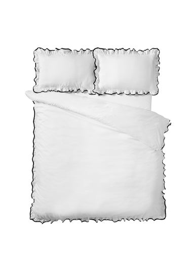 Catherine Lansfield So Soft Mono Frill Duvet Cover Set White / Black