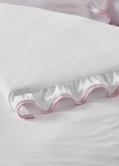 Catherine Lansfield So Soft Mono Frill Duvet Cover Set White / Pink