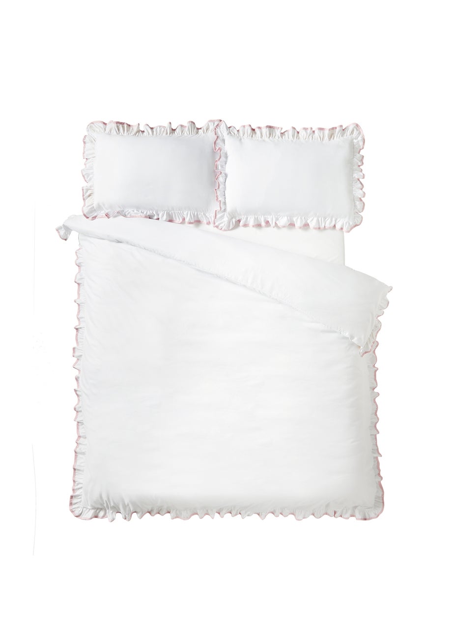 Catherine Lansfield So Soft Mono Frill Duvet Cover Set White / Pink