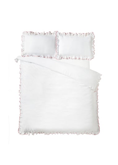 Catherine Lansfield So Soft Mono Frill Duvet Cover Set White / Pink