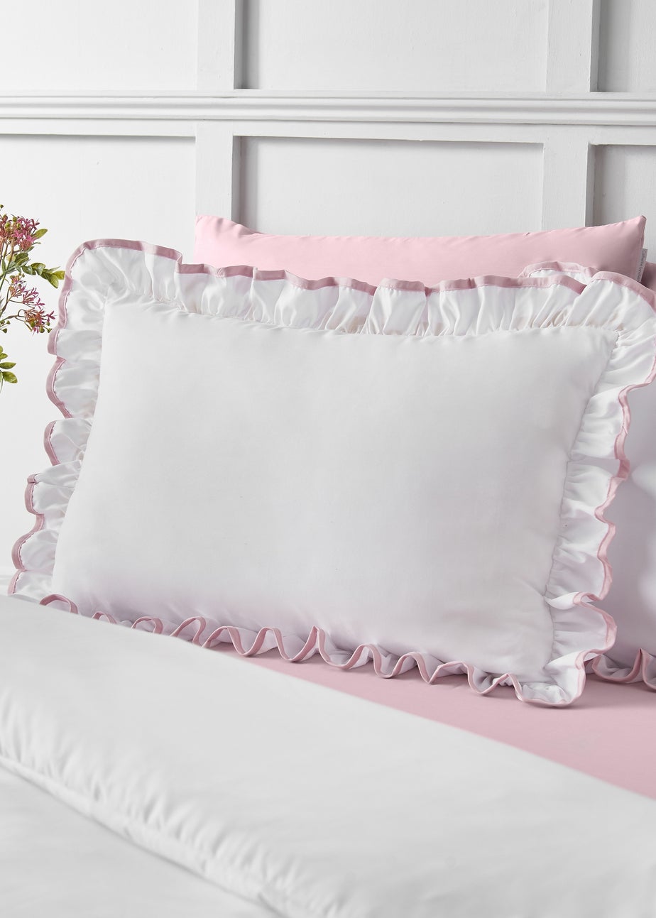 Catherine Lansfield So Soft Mono Frill Duvet Cover Set White / Pink