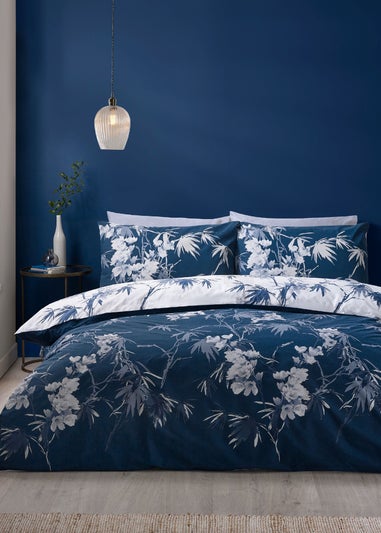 Catherine Lansfield Kyoto Floral Reversible Duvet Cover Set Blue