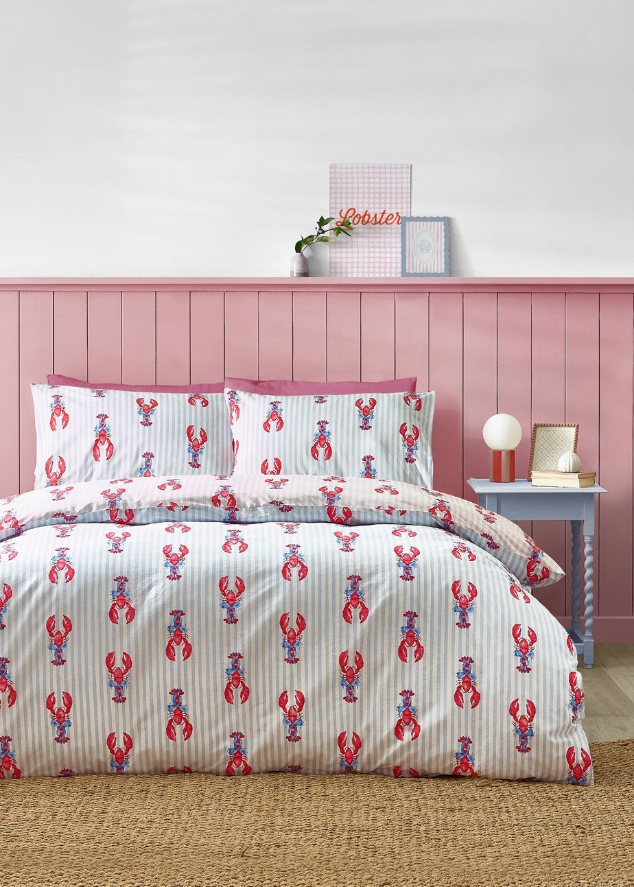 Sassy B Lobster Stripe Reversible Duvet Cover Set Pink