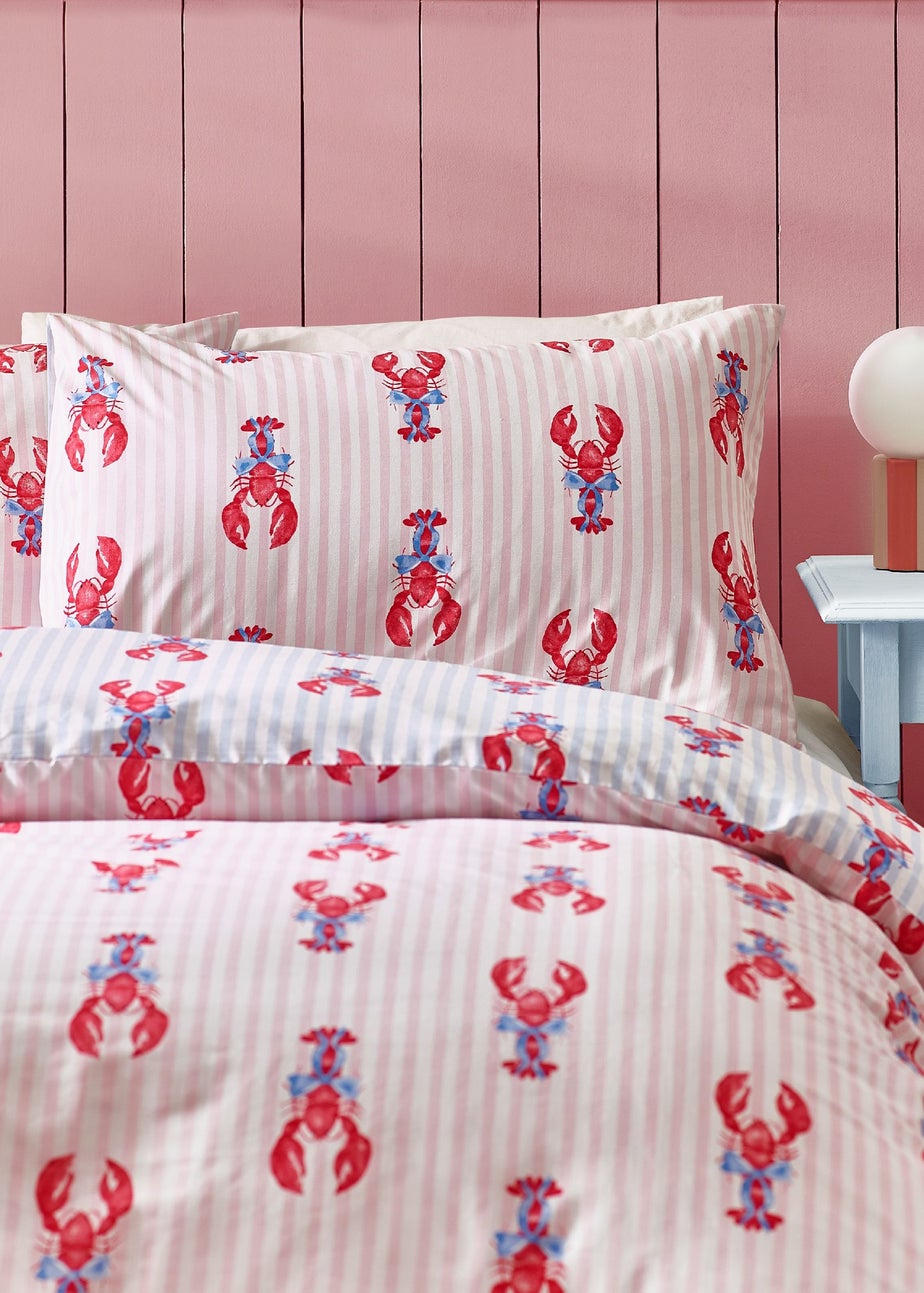 Sassy B Lobster Stripe Reversible Duvet Cover Set Pink