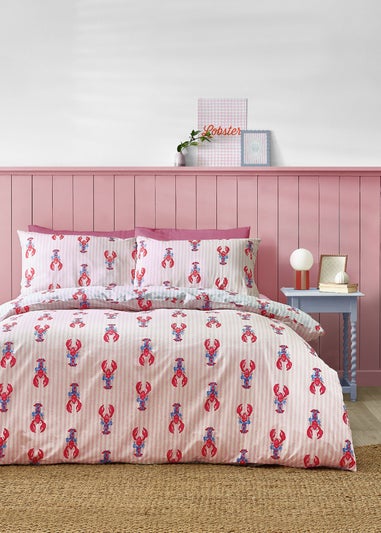 Sassy B Lobster Stripe Reversible Duvet Cover Set Pink