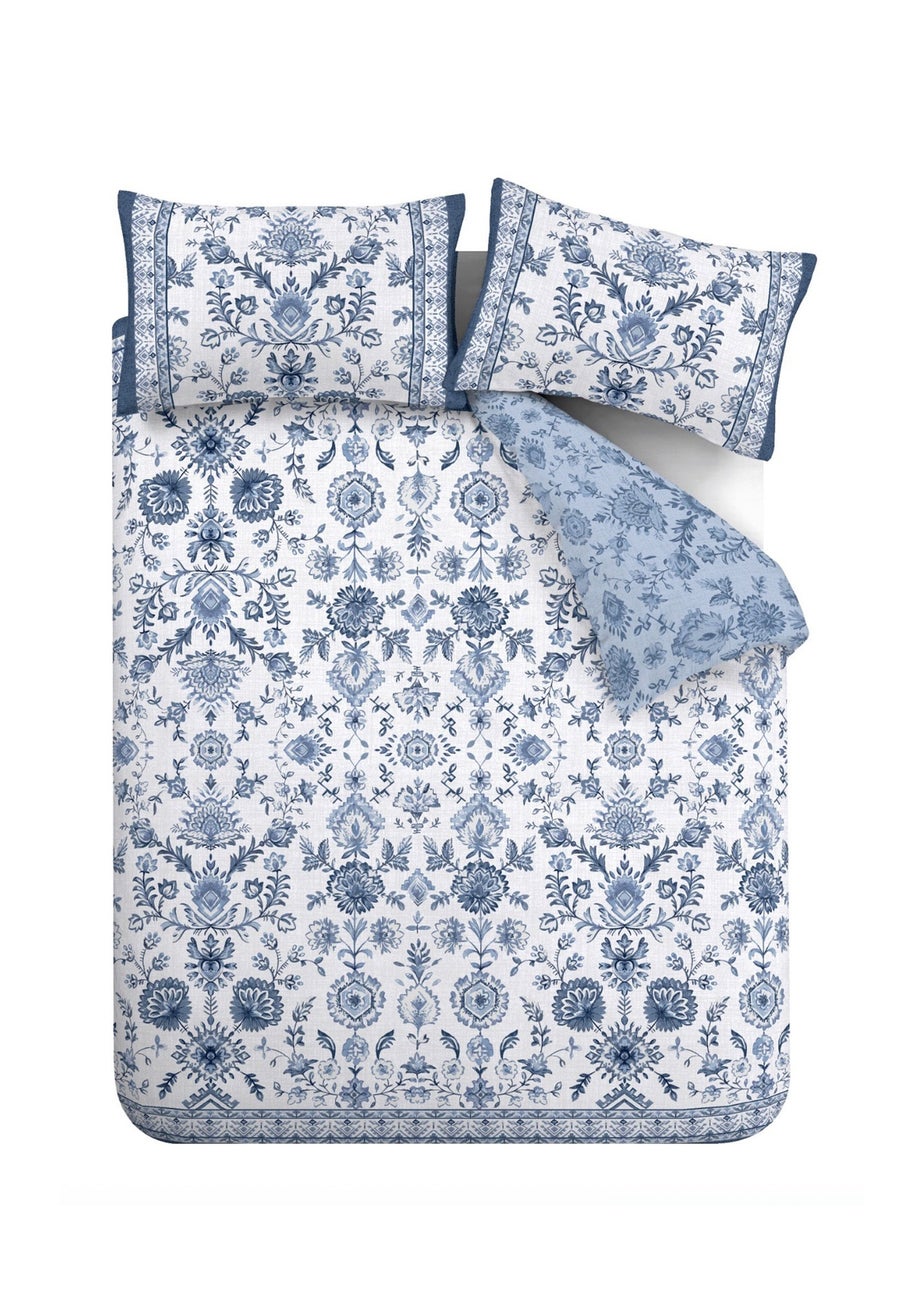 Catherine Lansfield Zoukara Floral Reversible Duvet Cover Set Blue