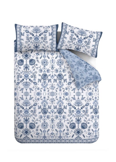 Catherine Lansfield Zoukara Floral Reversible Duvet Cover Set Blue