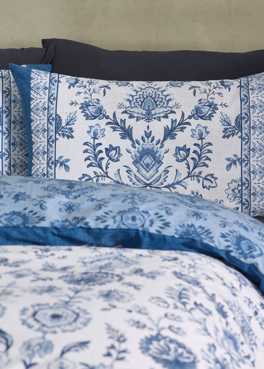 Catherine Lansfield Zoukara Floral Reversible Duvet Cover Set Blue