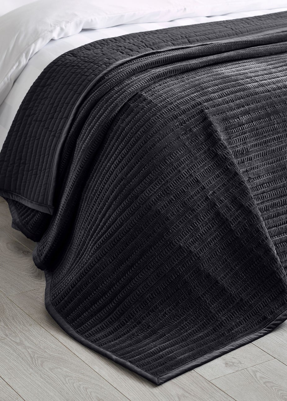Catherine Lansfield Velvet Pinsonic Quilted 220x220cm Bedspread Black