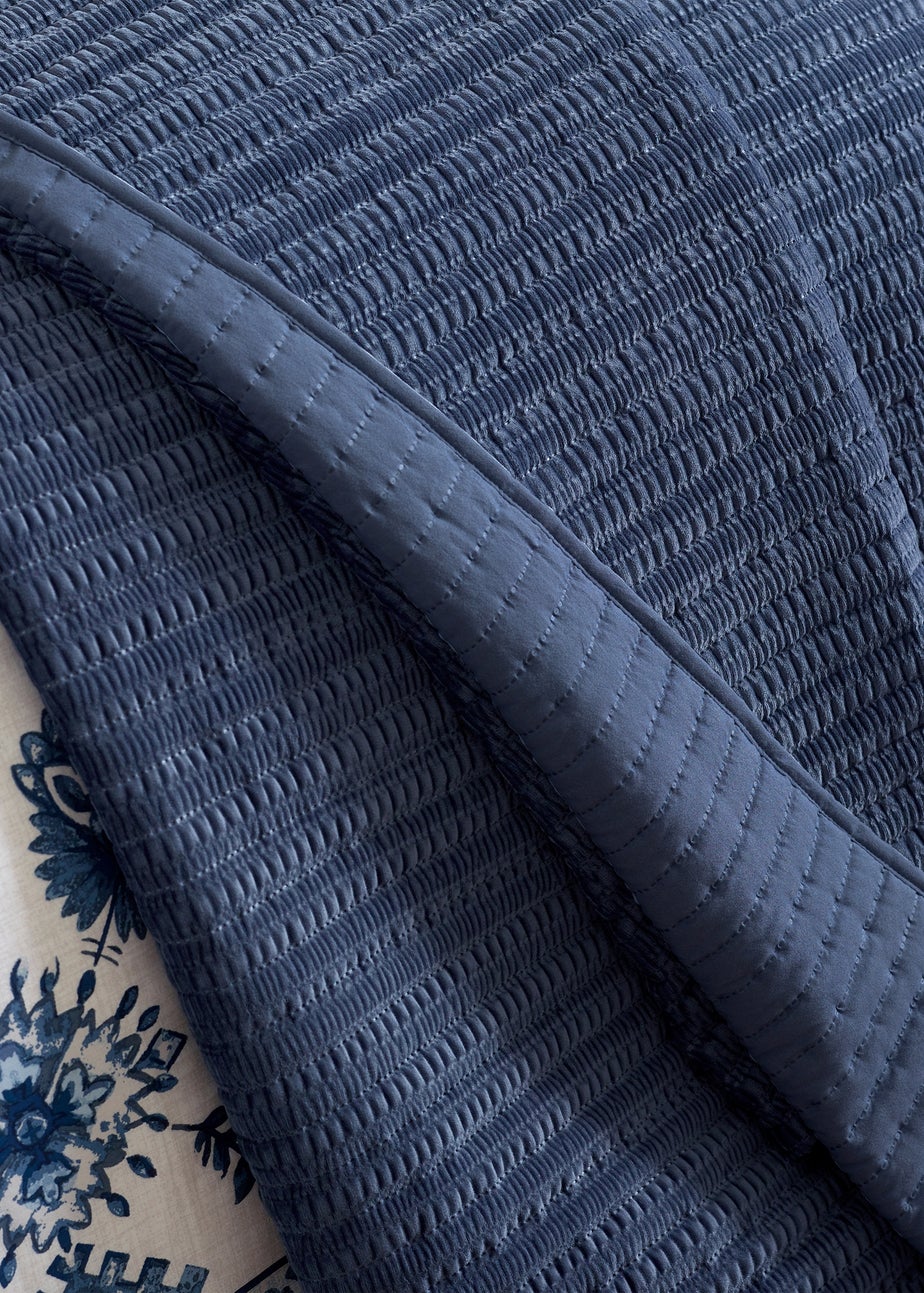 Catherine Lansfield Velvet Pinsonic Quilted 220x220cm Bedspread Navy Blue