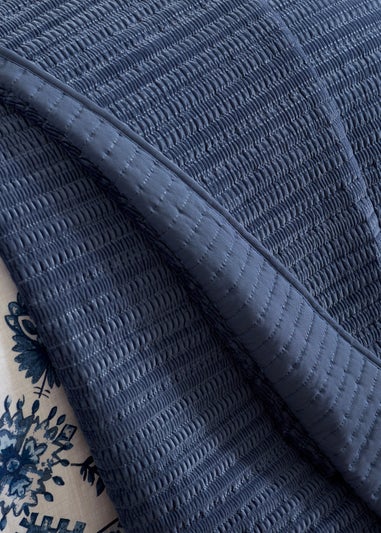 Catherine Lansfield Velvet Pinsonic Quilted 220x220cm Bedspread Navy Blue