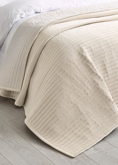 Catherine Lansfield Velvet Pinsonic Quilted 220x220cm Bedspread Natural
