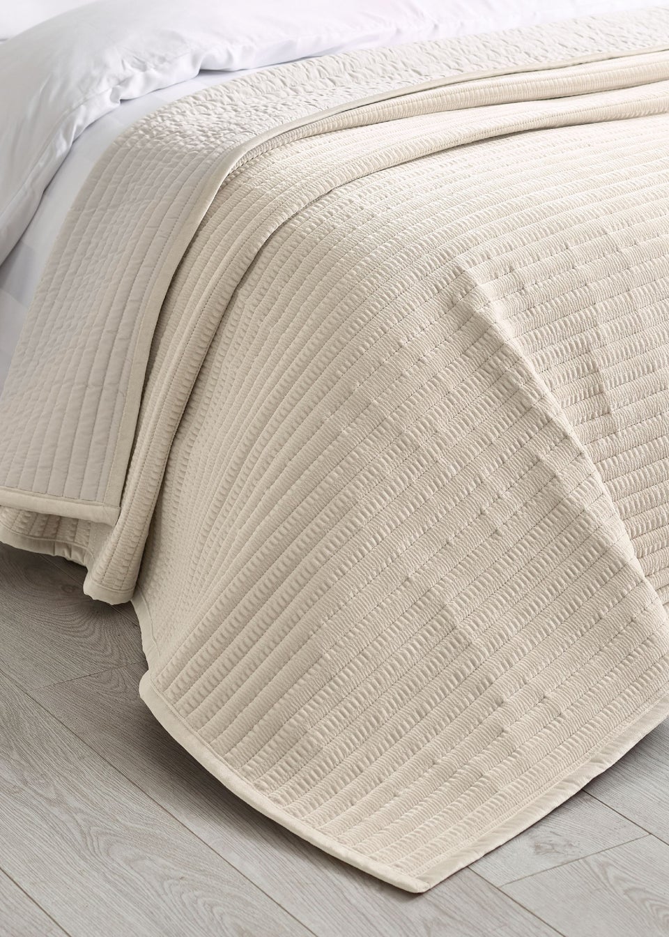Catherine Lansfield Velvet Pinsonic Quilted 220x220cm Bedspread Natural