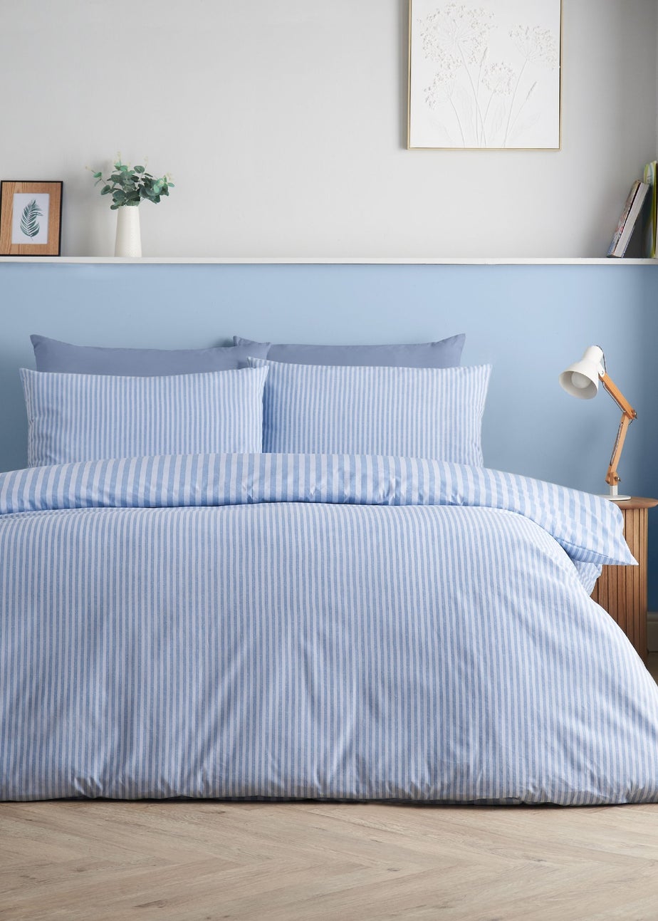 Catherine Lansfield Epping Textured Stripe Reversible Duvet Cover Set Blue