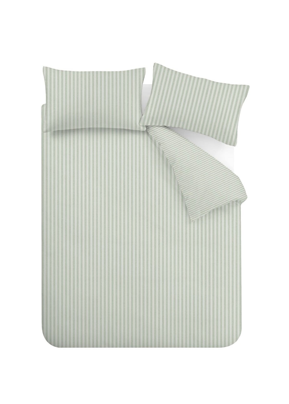 Catherine Lansfield Epping Textured Stripe Reversible Duvet Cover Set Green