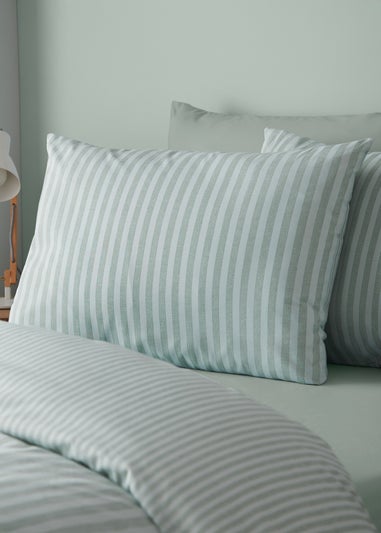 Catherine Lansfield Epping Textured Stripe Reversible Duvet Cover Set Green
