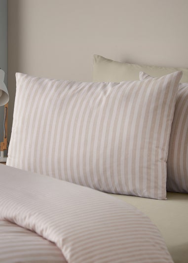 Catherine Lansfield Epping Textured Stripe Reversible Duvet Cover Set Natural