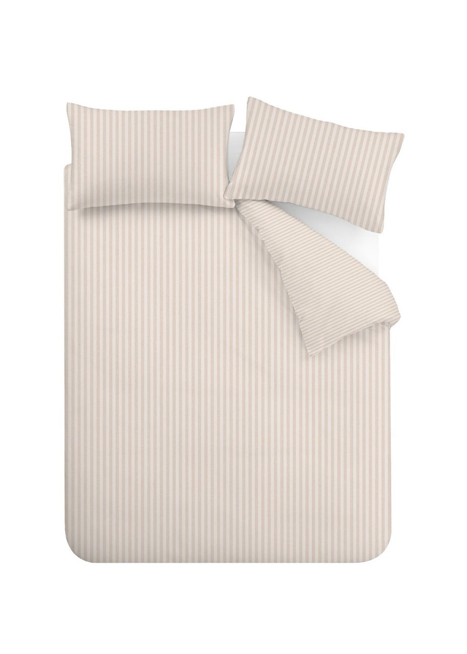 Catherine Lansfield Epping Textured Stripe Reversible Duvet Cover Set Natural