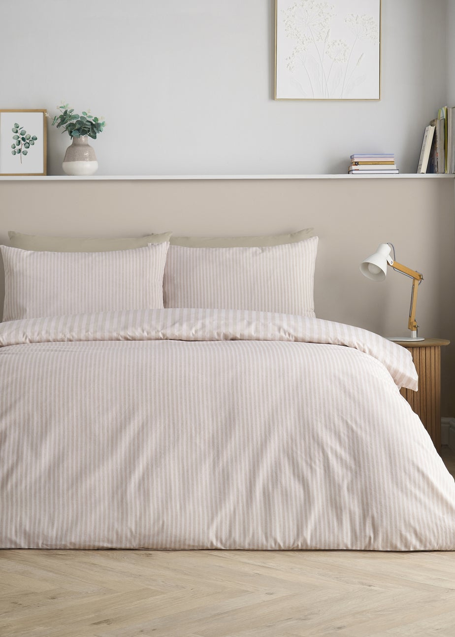 Catherine Lansfield Epping Textured Stripe Reversible Duvet Cover Set Natural