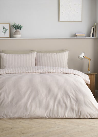 Catherine Lansfield Epping Textured Stripe Reversible Duvet Cover Set Natural