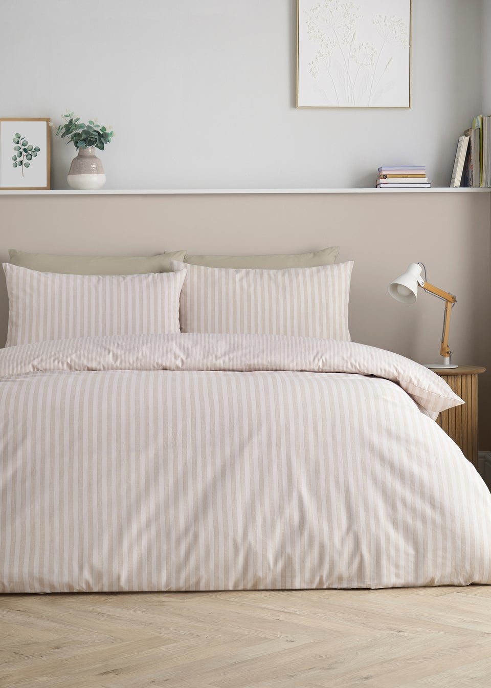 Catherine Lansfield Epping Textured Stripe Reversible Duvet Cover Set Natural