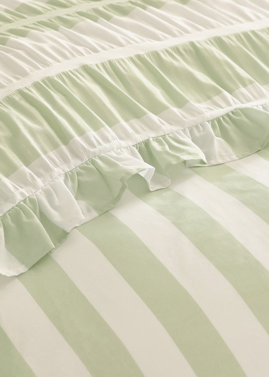 Catherine Lansfield Seersucker Frill Stripe Duvet Cover Set Green