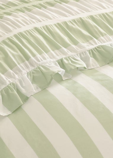 Catherine Lansfield Seersucker Frill Stripe Duvet Cover Set Green