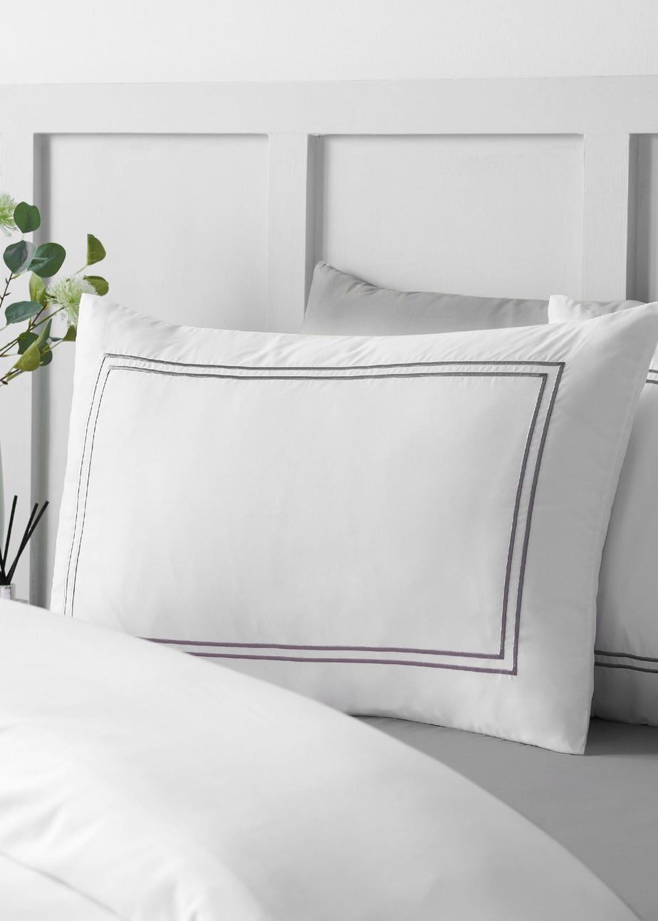 Catherine Lansfield So Soft Mono Satin Stitch Duvet Cover Set Silver