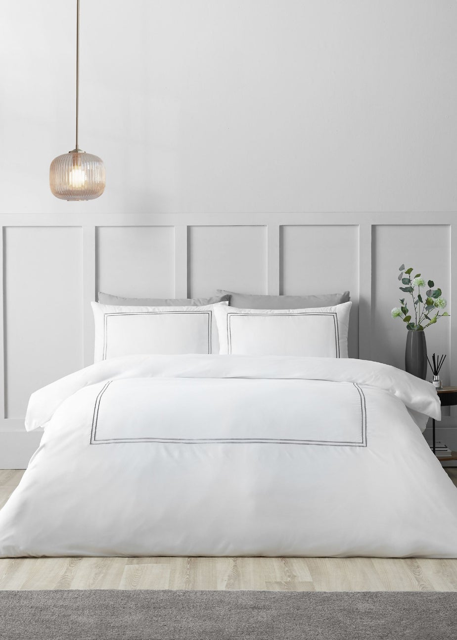 Catherine Lansfield So Soft Mono Satin Stitch Duvet Cover Set Silver