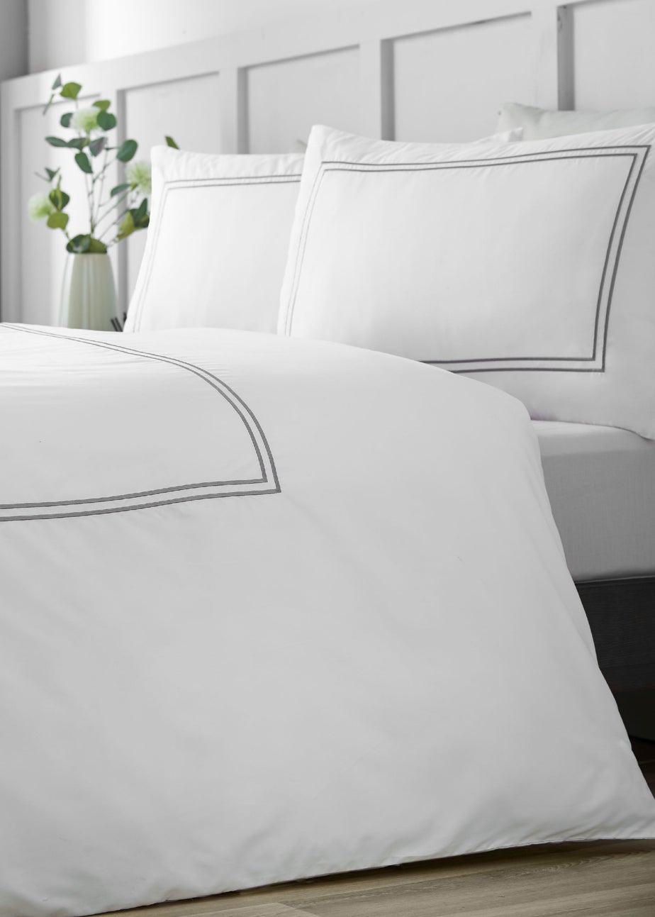 Catherine Lansfield So Soft Mono Satin Stitch Duvet Cover Set Silver
