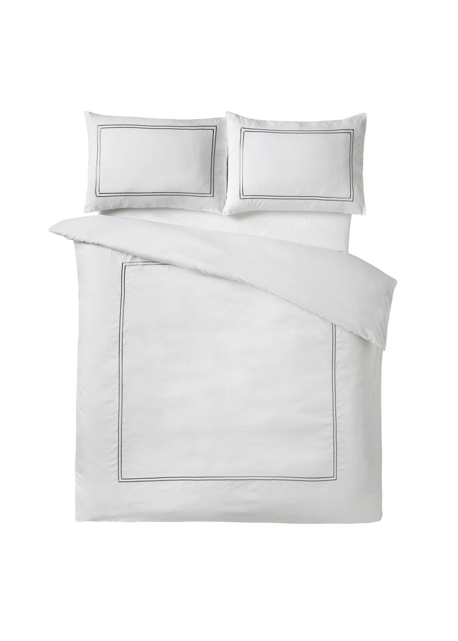 Catherine Lansfield So Soft Mono Satin Stitch Duvet Cover Set Silver