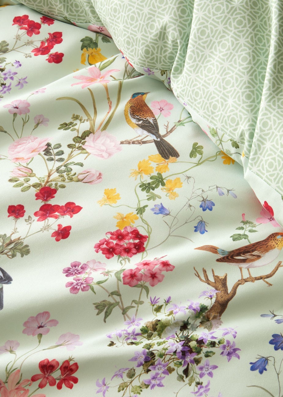 RHS x Catherine Lansfield Birds In Bloom So Soft Duvet Cover Set Green