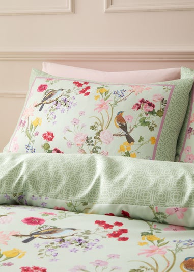 RHS x Catherine Lansfield Birds In Bloom So Soft Duvet Cover Set Green
