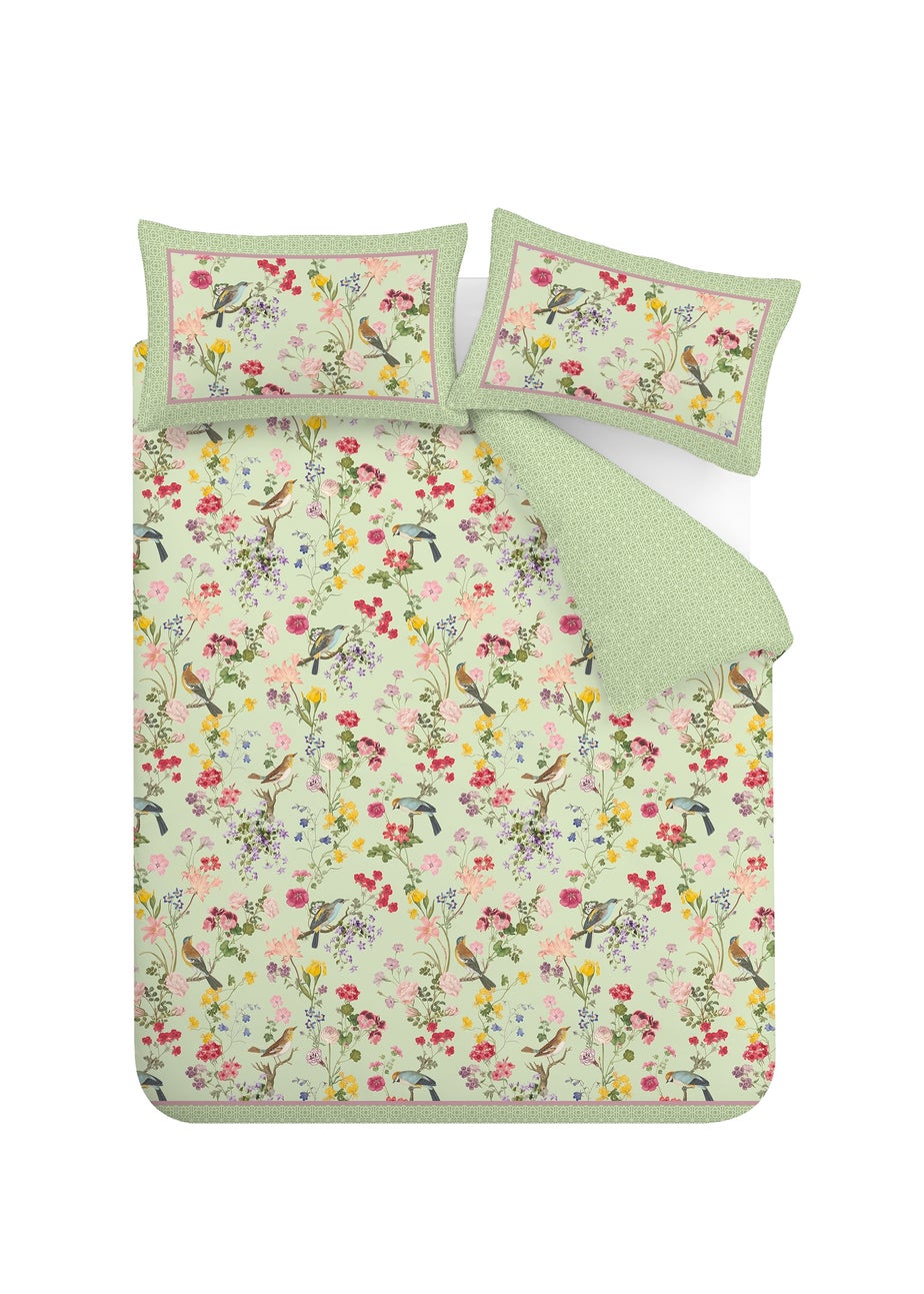 RHS x Catherine Lansfield Birds In Bloom So Soft Duvet Cover Set Green