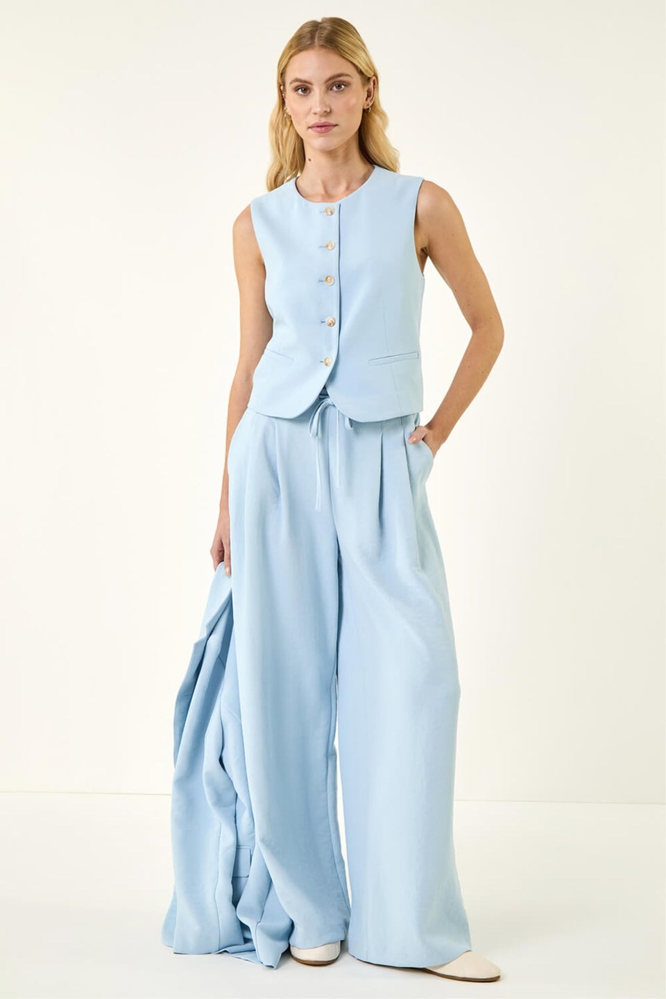 Roman Light Blue Buttoned Waistcoat