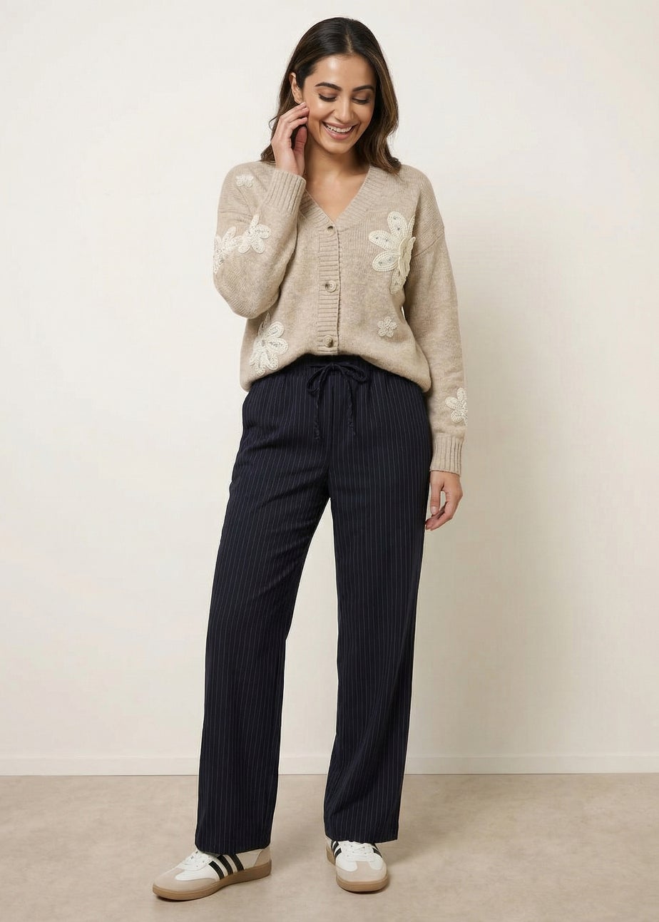 Blue Vanilla Beige Crochet Embellished Floral Cardigan