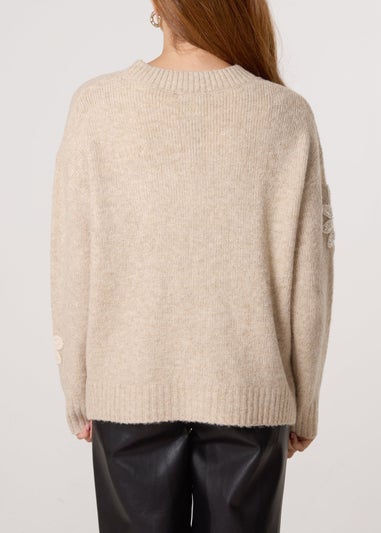 Blue Vanilla Beige Crochet Embellished Floral Cardigan