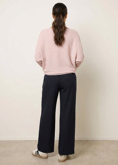 Blue Vanilla Pink Metallic V Neck Knitted Ripple Jumper