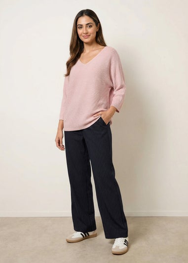 Blue Vanilla Pink Metallic V Neck Knitted Ripple Jumper