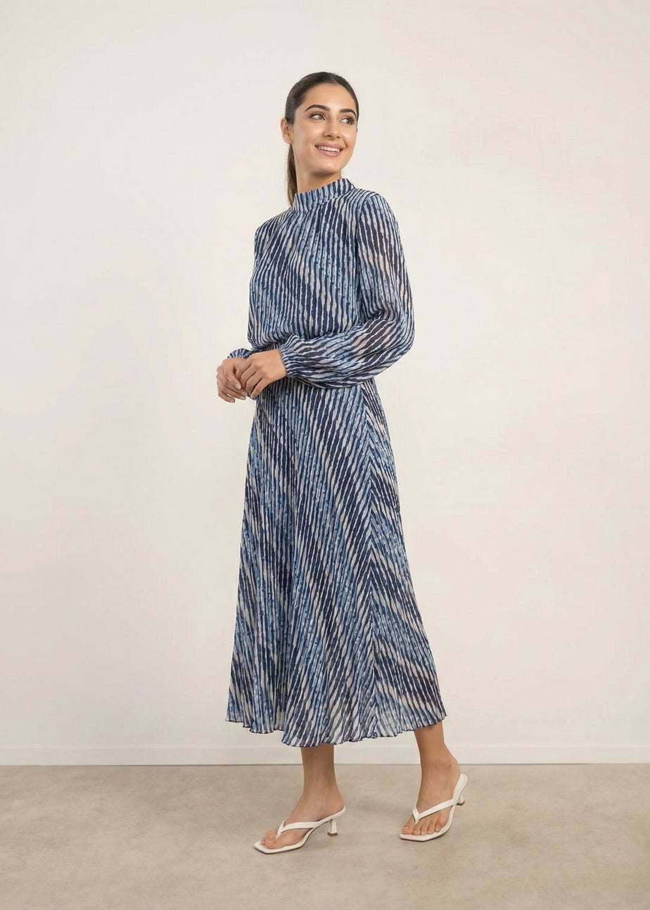 Blue Vanilla Navy High Neck Bubble Print Dress