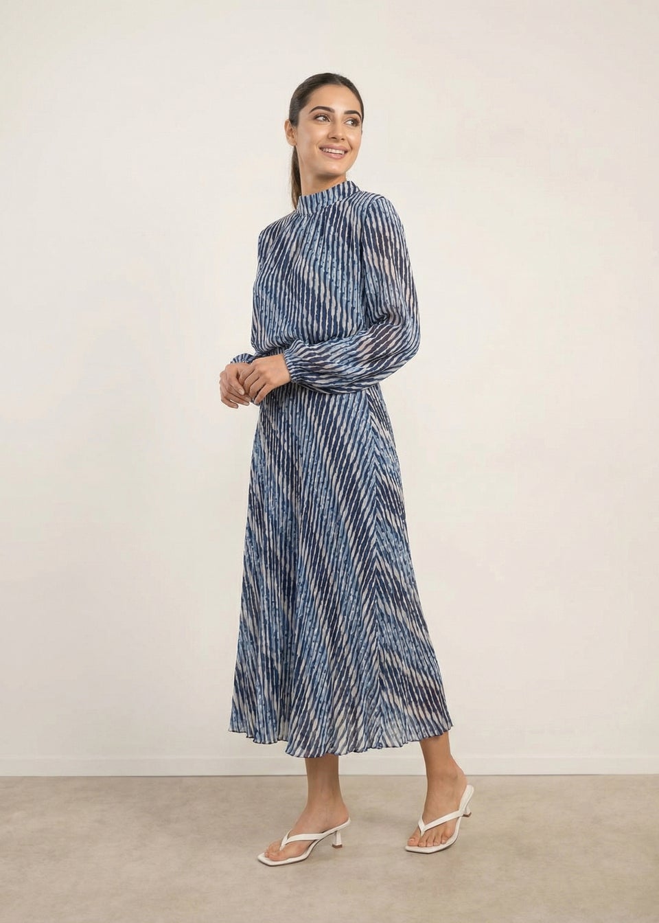 Blue Vanilla Navy High Neck Bubble Print Dress