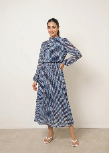 Blue Vanilla Navy High Neck Bubble Print Dress