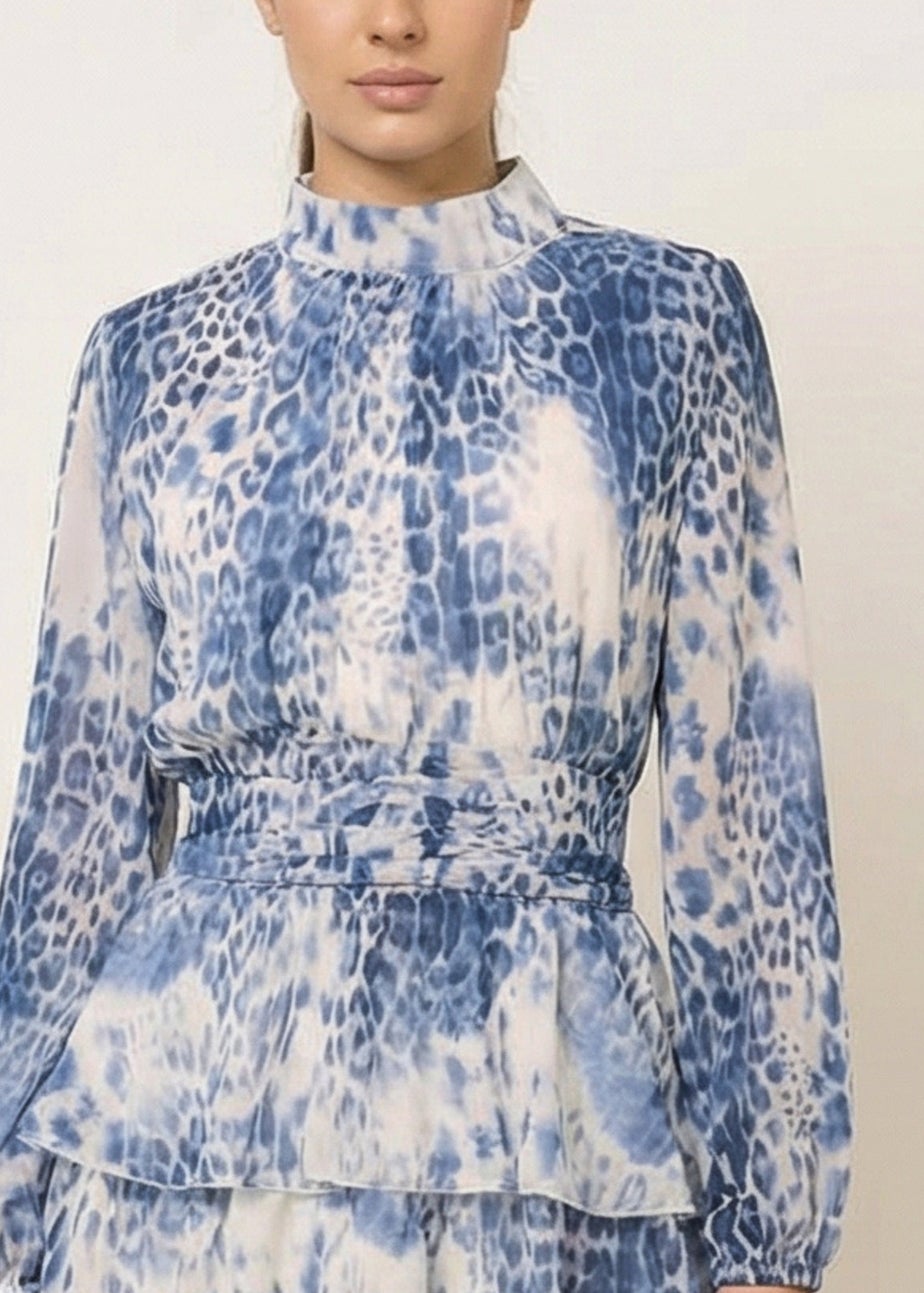 Blue Vanilla Blue Animal Print Layered Dress